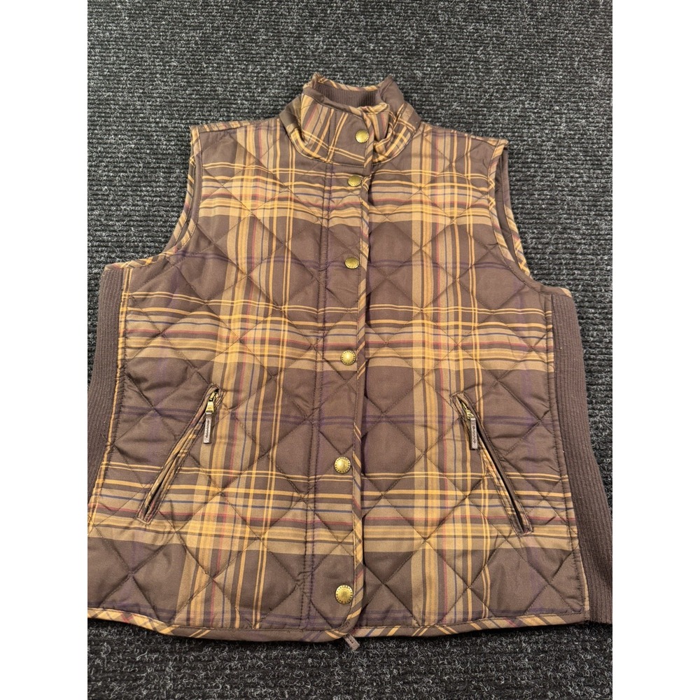 Lauren Ralph Lauren Womens PL Petite Large Brown Plaid Quilted Equestrian Vest
